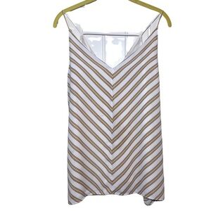 LOFT White and Brown Striped V-Neck Silk Camisole